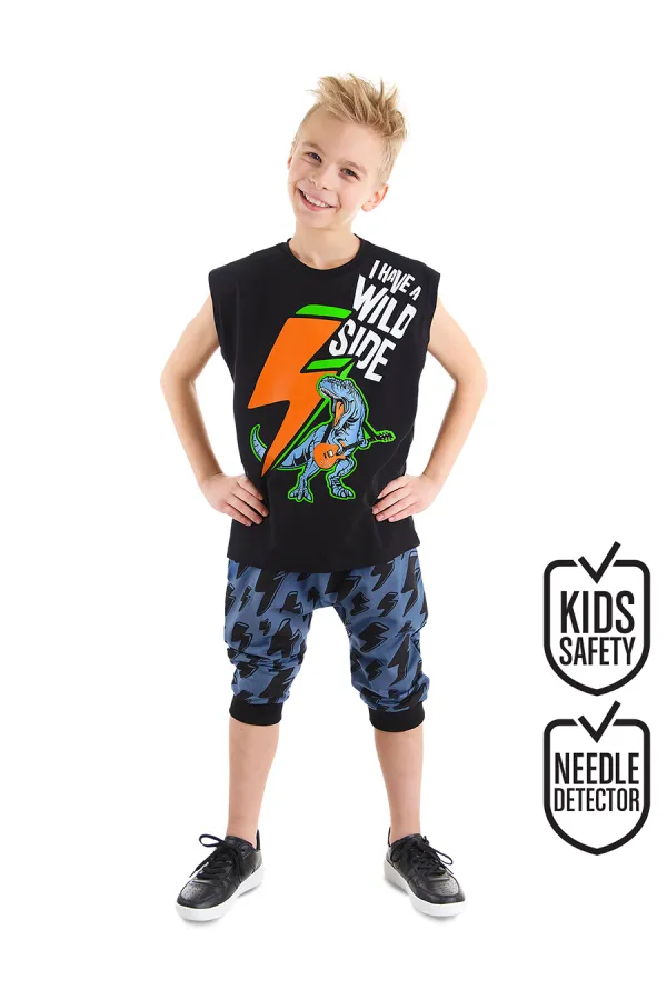 Şimşek Dino Erkek Çocuk T-shirt Kapri Şort Takım