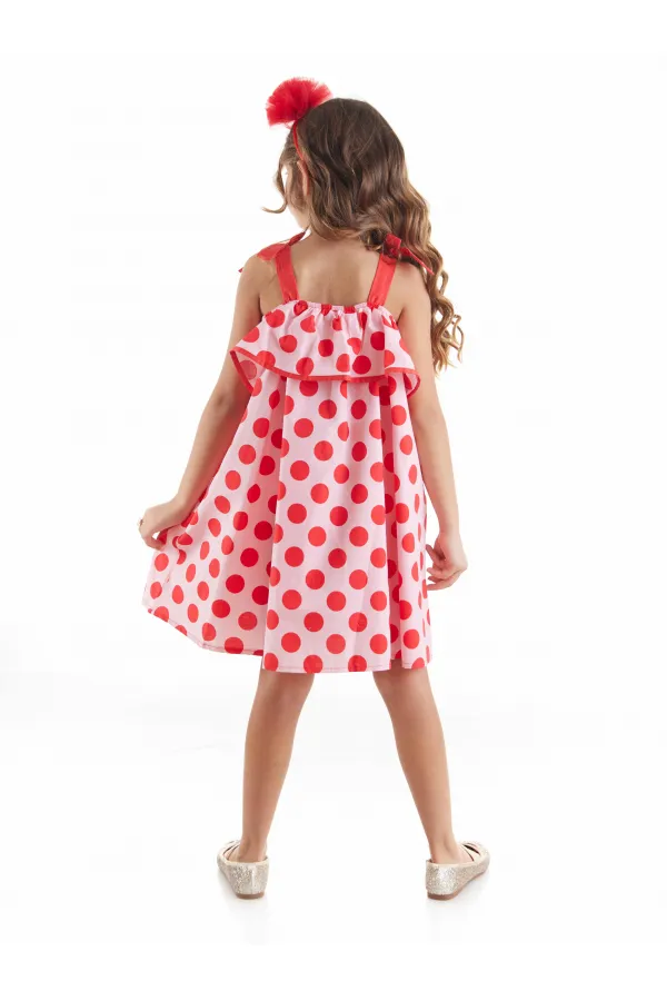 Puantiyeli Fırfırlı Kız Çocuk Elbise