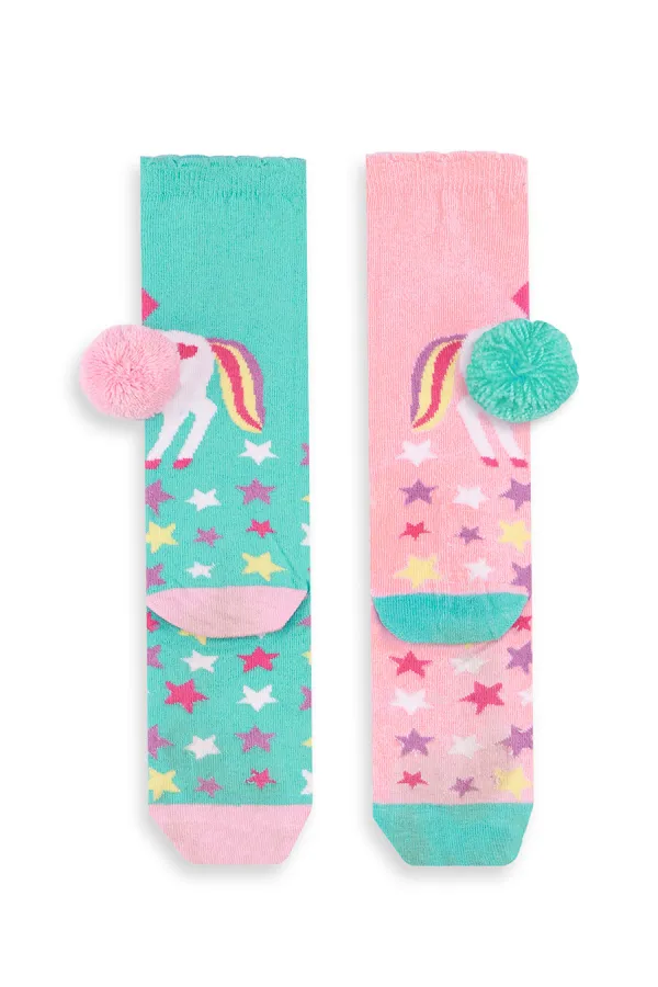 Unicorn Star Girl's Pink Green Knee-High Socks