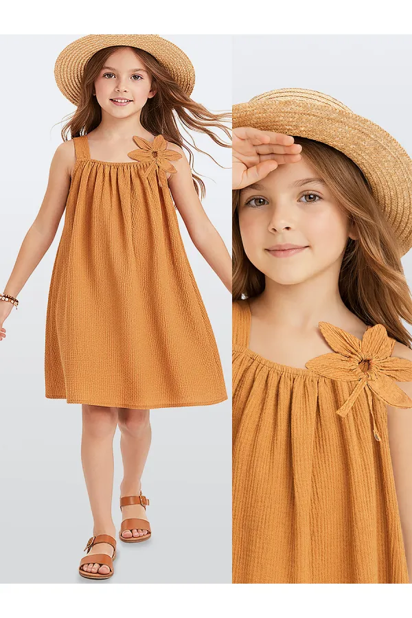 Robe jaune à manches fleuries pour fille