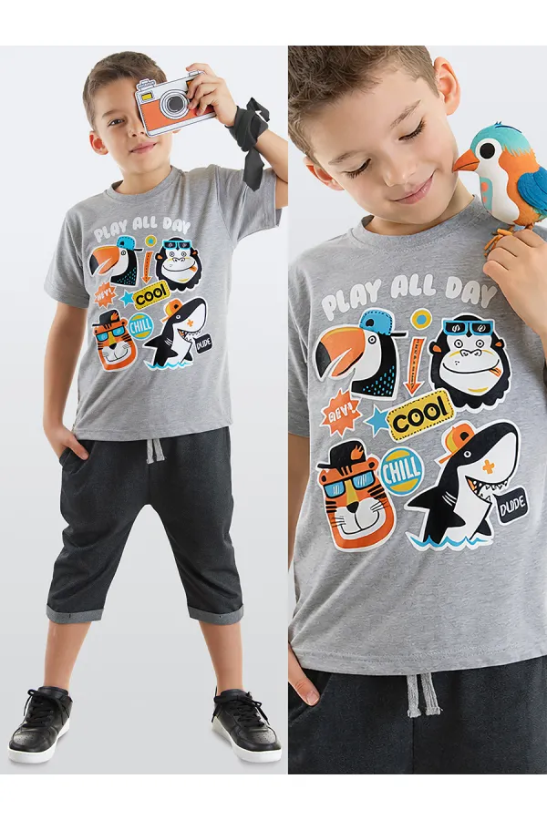 Cool Animals Erkek Çocuk T-shirt Kapri Şort Takım