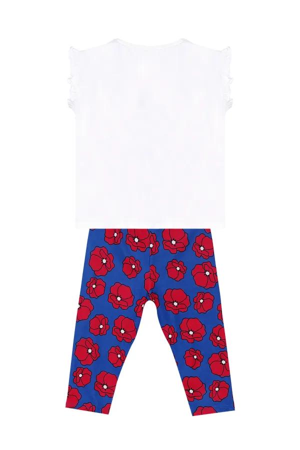 Ensemble t-shirt et legging pour fille à motif coquelicot rouge