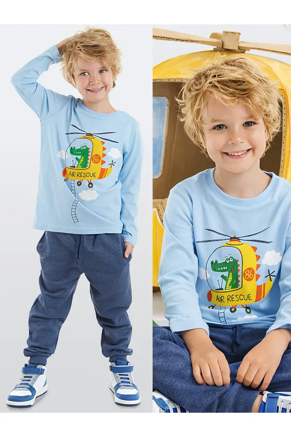 Helikopter Erkek Çocuk T-shirt Pantolon Takım