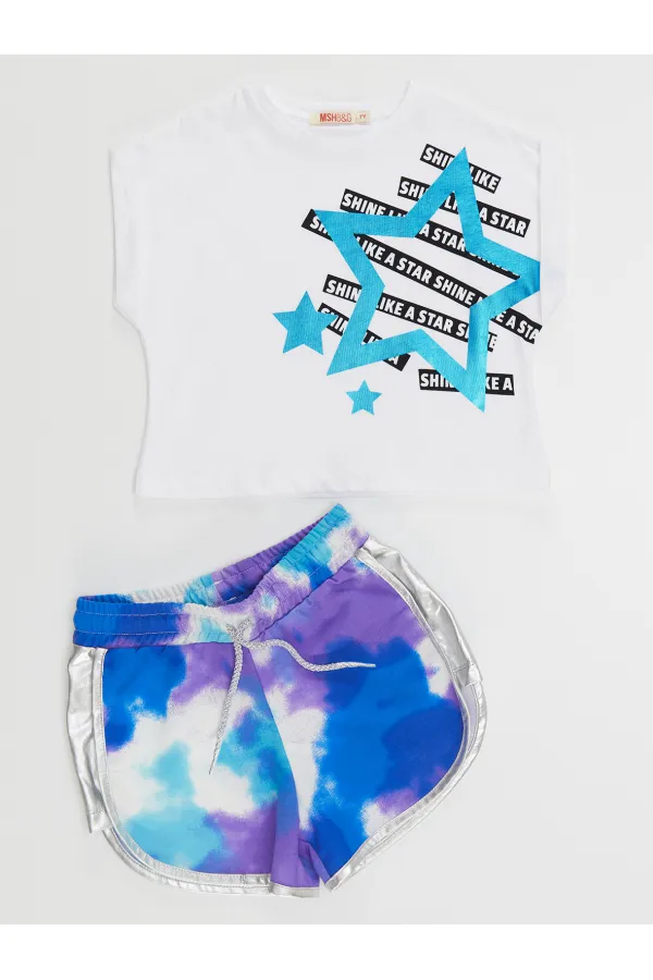 Mavi Yıldız Kız Çocuk T-Shirt Şort Takım