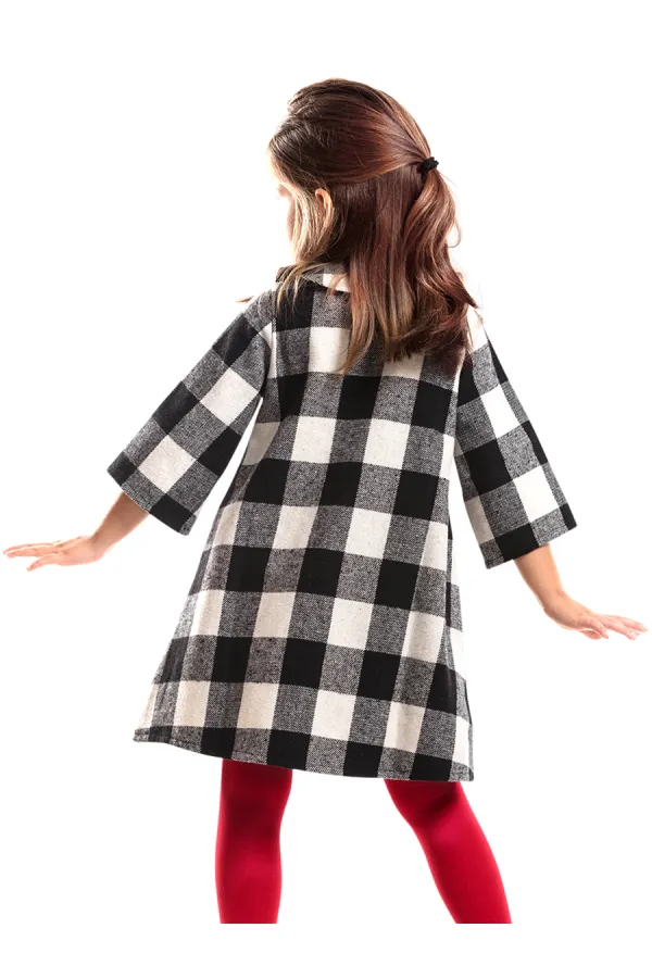 Ponpon Kız Çocuk Ekose Elbise