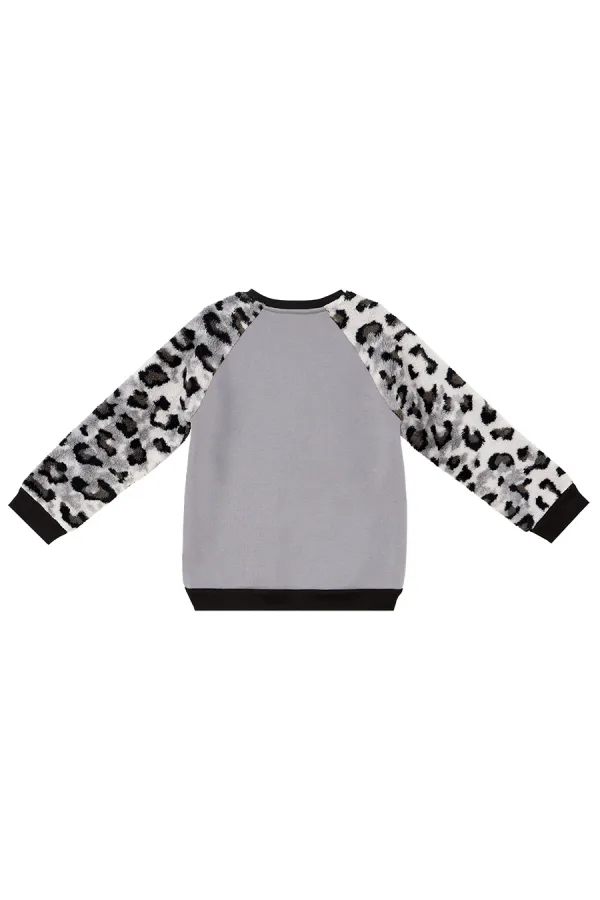 Leopar Peluş Kız Çocuk Sweat