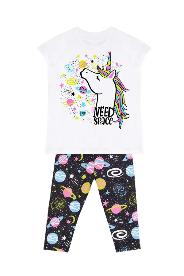 Uzayda Unicorn Kız Çocuk T-Shirt Tayt Takım