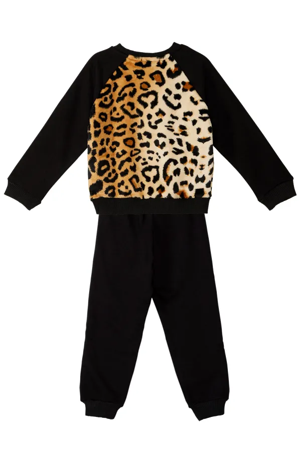 Peluş Leopar Kız Çocuk Eşofman Takımı