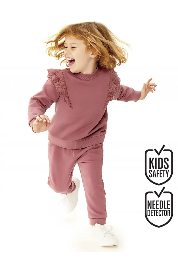 Ruffled Girl's Rose Pink Tracksuit Set