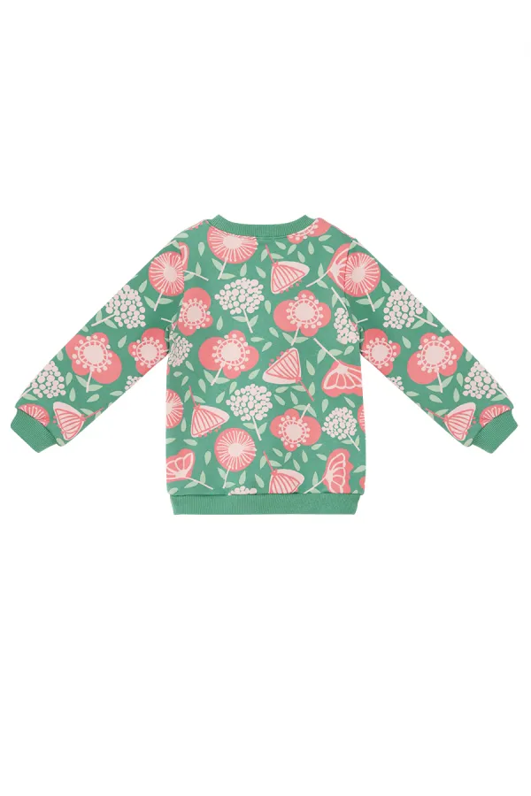 Pembe Çiçekli Kız Bebek Yeşil Eşofman Takımı