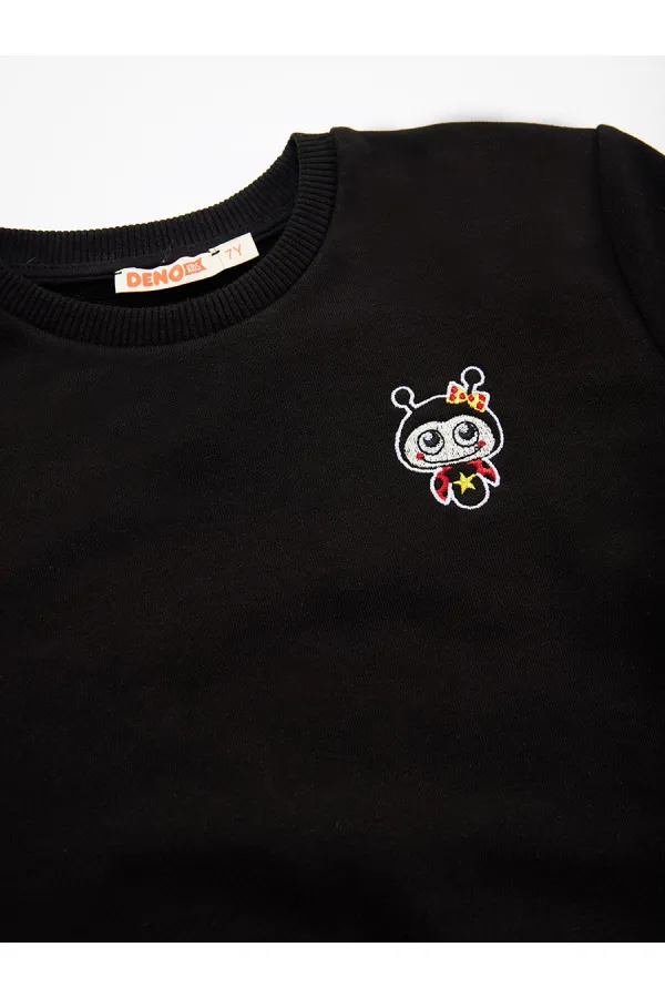 Sweat-shirt noir pour fille coccinelle