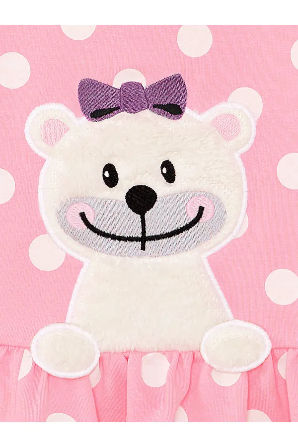 Ayıcık Kız Bebek Puantiyeli Pembe Elbise