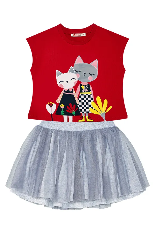 Ensemble T-shirt et jupe tutu en tulle « Meilleurs chats amis » pour fille
