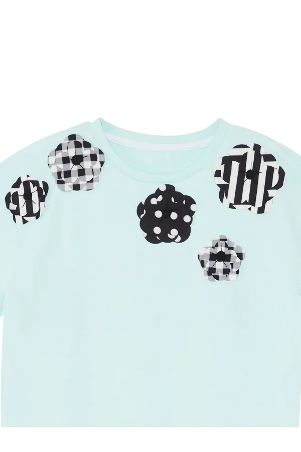 Çiçekler Kız Çocuk Mint Kazak