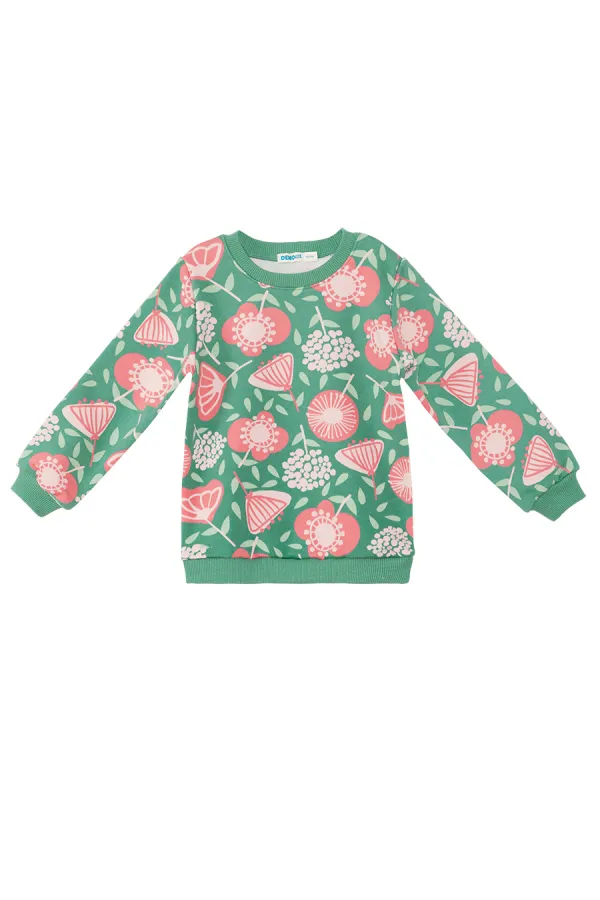 Pembe Çiçekli Kız Bebek Yeşil Eşofman Takımı