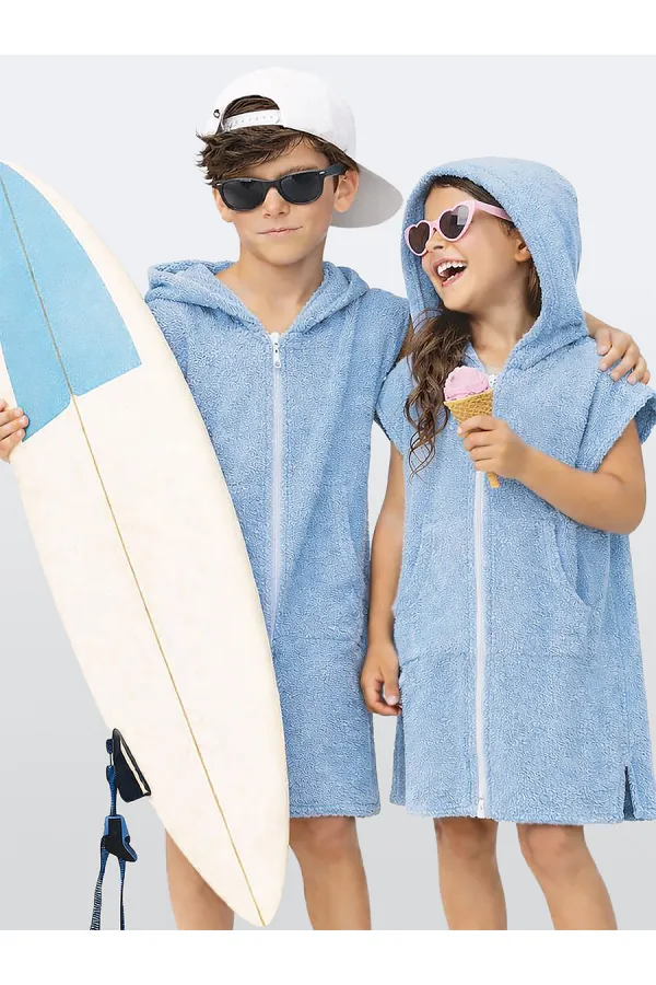 Mavi Kapüşonlu Unisex Bornoz