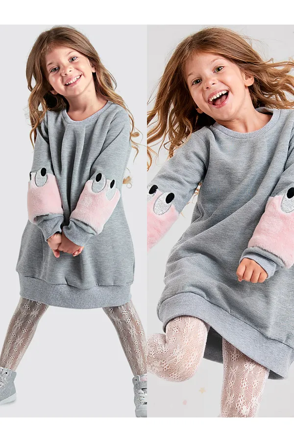 Plush Sleeved Girl's Dress