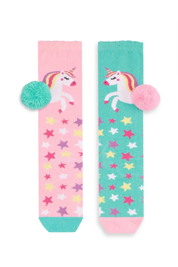 Unicorn Star Girl's Pink Green Knee-High Socks