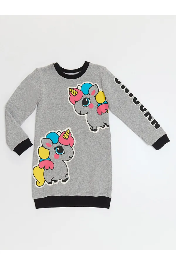 Robe sweat-shirt grise licorne pour fille