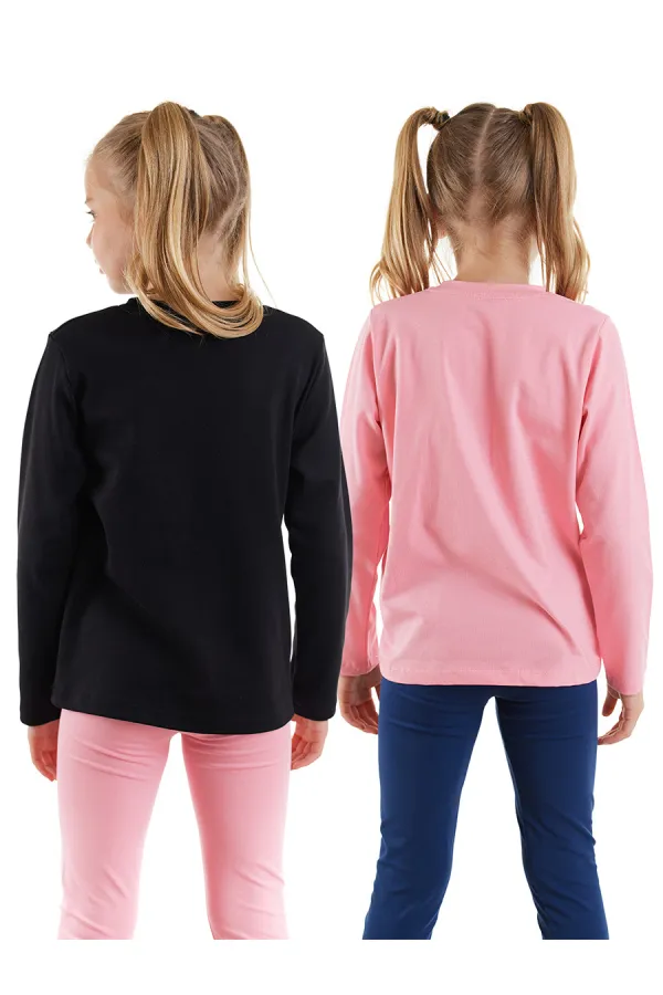 Lot de 2 t-shirts noirs et roses pour filles