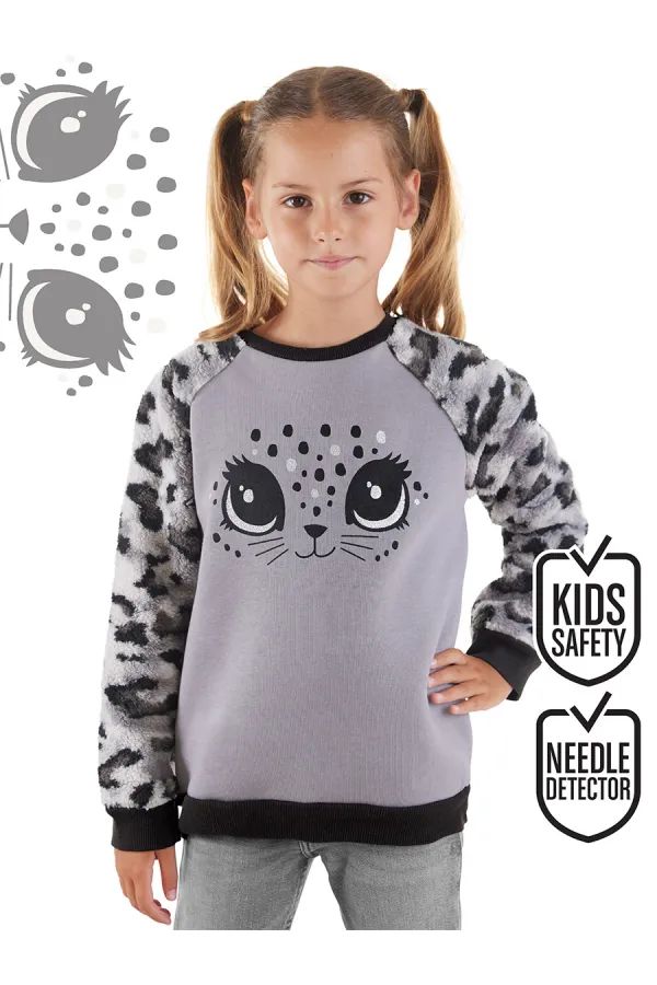 Leopar Peluş Kız Çocuk Sweat