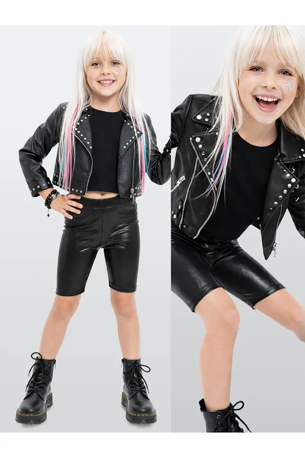 Leggings noirs brillants montants jusqu'aux genoux pour filles