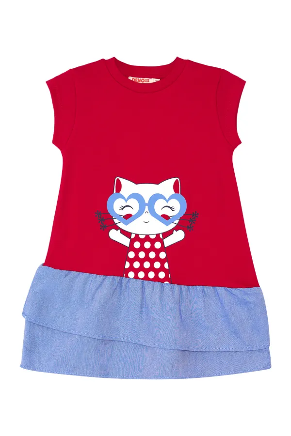 Robe rouge pour fille avec volants de chat