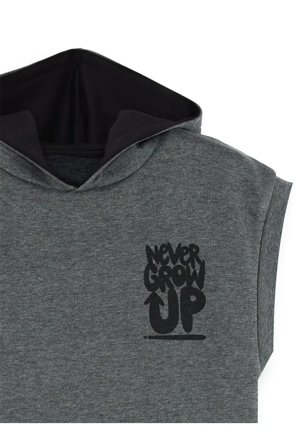 Erkek Çocuk Kapüşonlu Kolsuz Gri Sweat