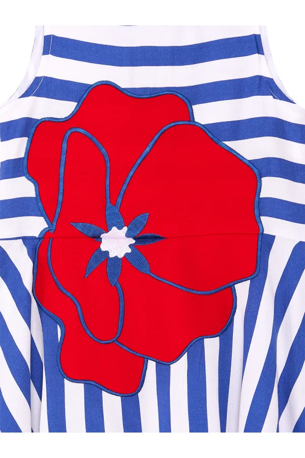 Robe de demoiselle d'honneur rayée à motif coquelicot