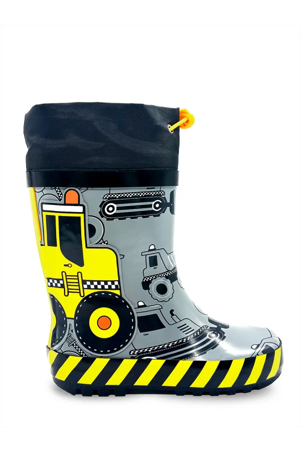 Bottes de pluie grises pour garçons, motif véhicules de chantier