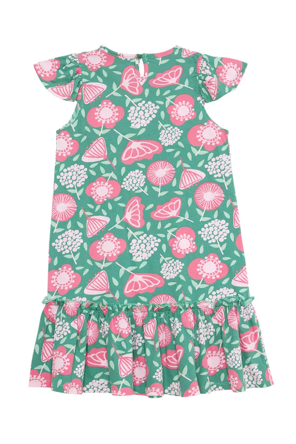 Robe verte à volants pour demoiselle d'honneur rose