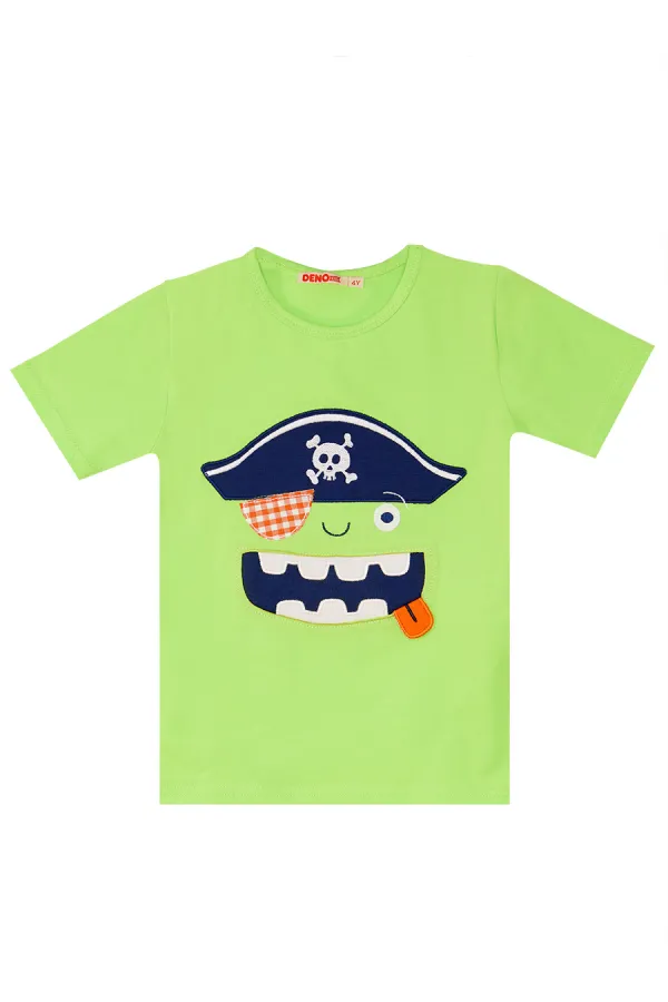 3D Yeşil Korsan Çocuk T-shirt Şort Bandana Takım