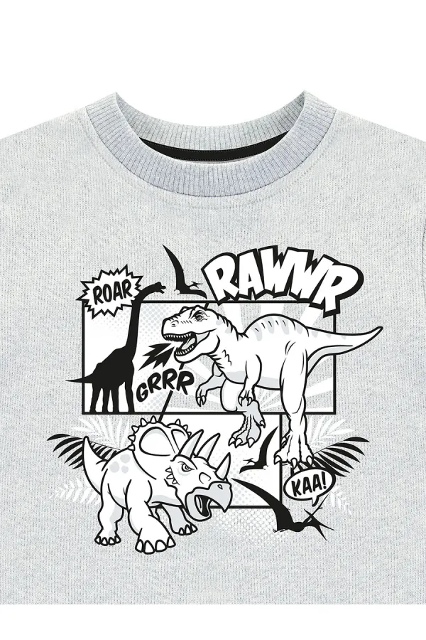 Rawr Dino Erkek Çocuk Gri Melanj Sweat