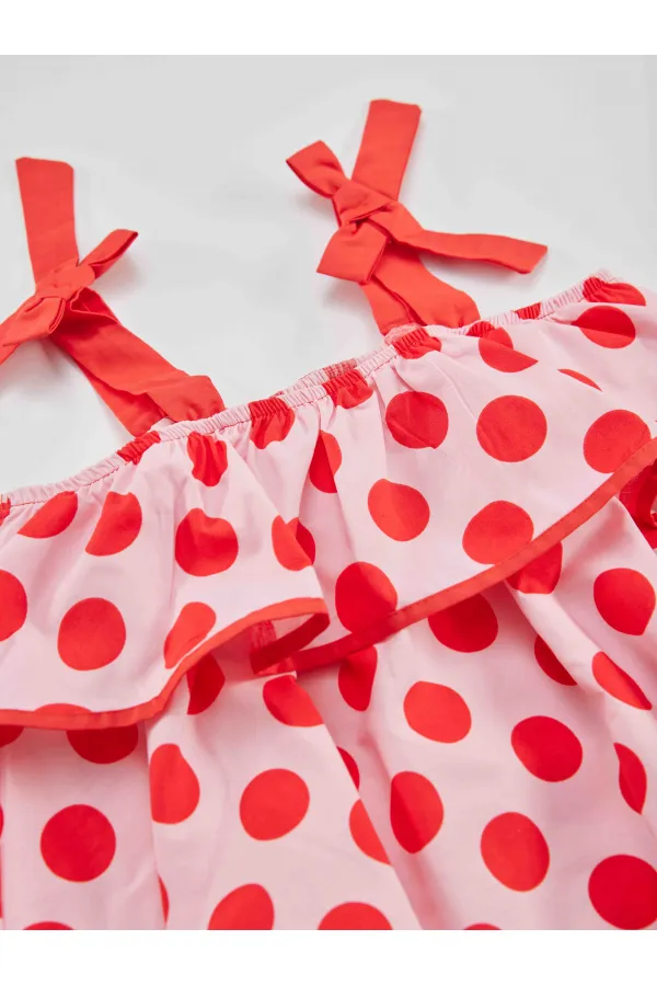 Puantiyeli Fırfırlı Kız Çocuk Elbise