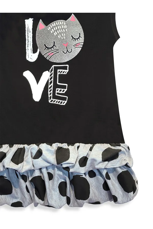 Puantiye Kedi Kız Çocuk Balon Elbise