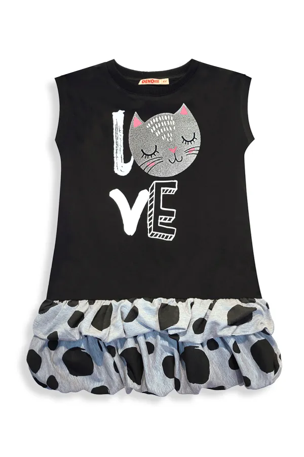 Puantiye Kedi Kız Çocuk Balon Elbise