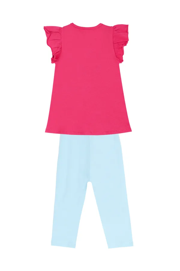 Fırfırlı Kedicik Kız Çocuk T-shirt Tayt Takım