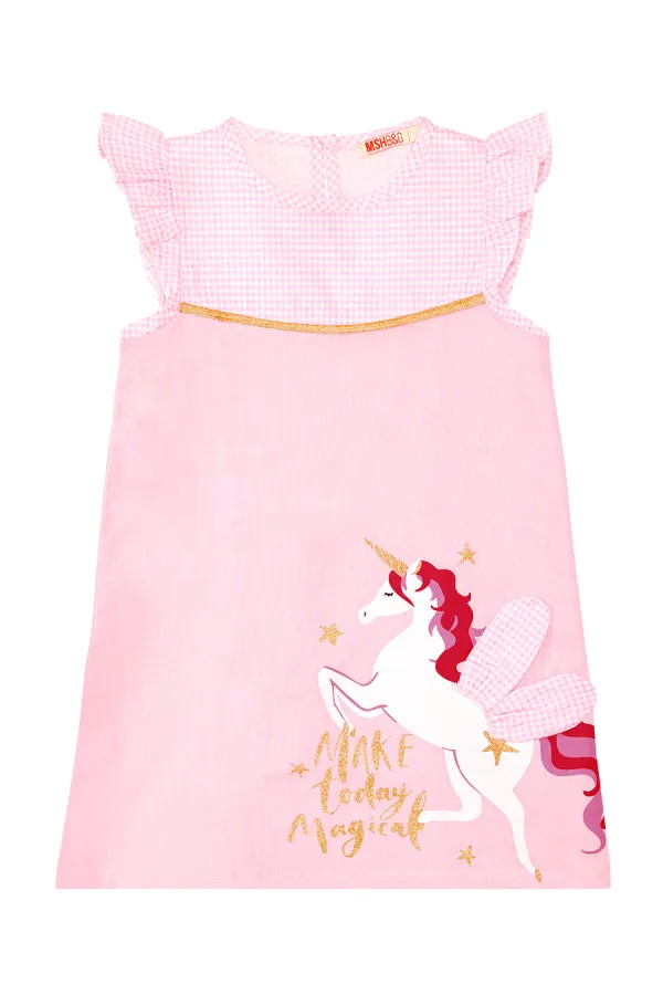 Winged Unicorn Plaid Girl's Pink Dress