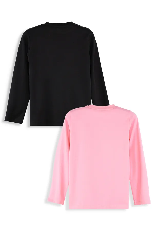 Lot de 2 t-shirts noirs et roses pour filles