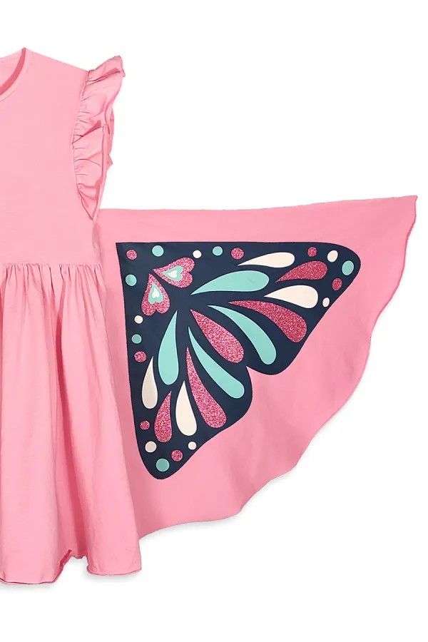 Robe rose à manches papillon pour fille