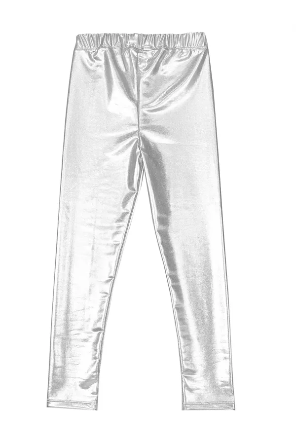 Leggings argentés métallisés brillants pour filles