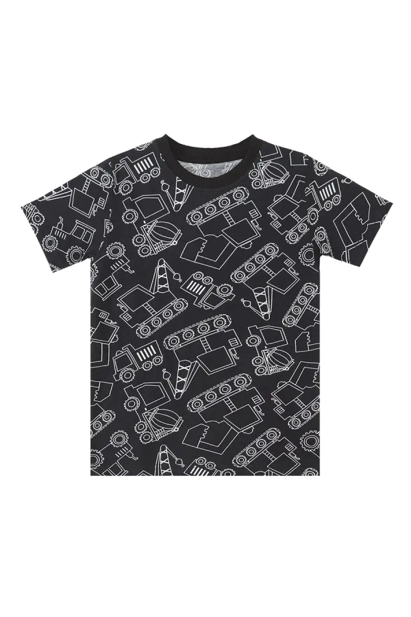 Araba Erkek Çocuk Siyah T-Shirt Kapri Şort Takım