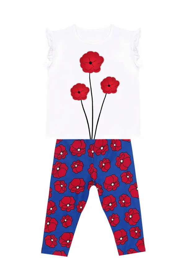Ensemble t-shirt et legging pour fille à motif coquelicot rouge