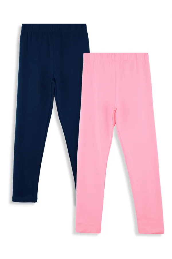 Navy Blue and Pink Girls' 2-Pack Leggings