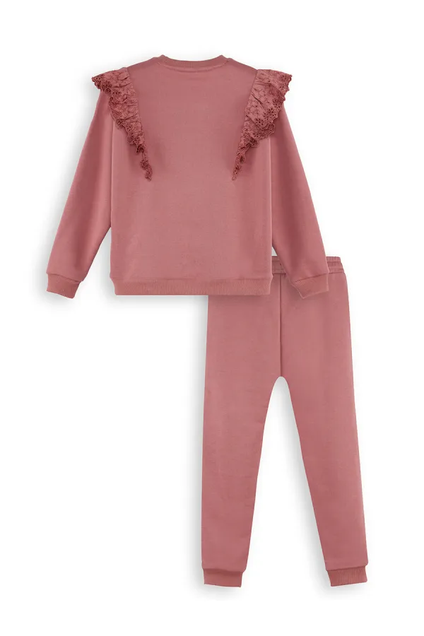 Ruffled Girl's Rose Pink Tracksuit Set