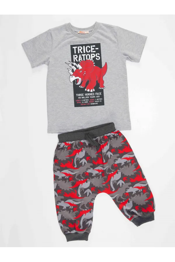 Triceratops Erkek Çocuk T-shirt Kapri Şort Takım
