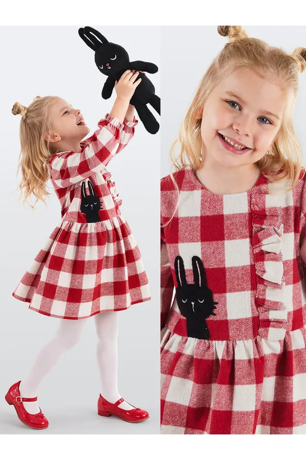 Black Rabbit Plaid Girl's Dress