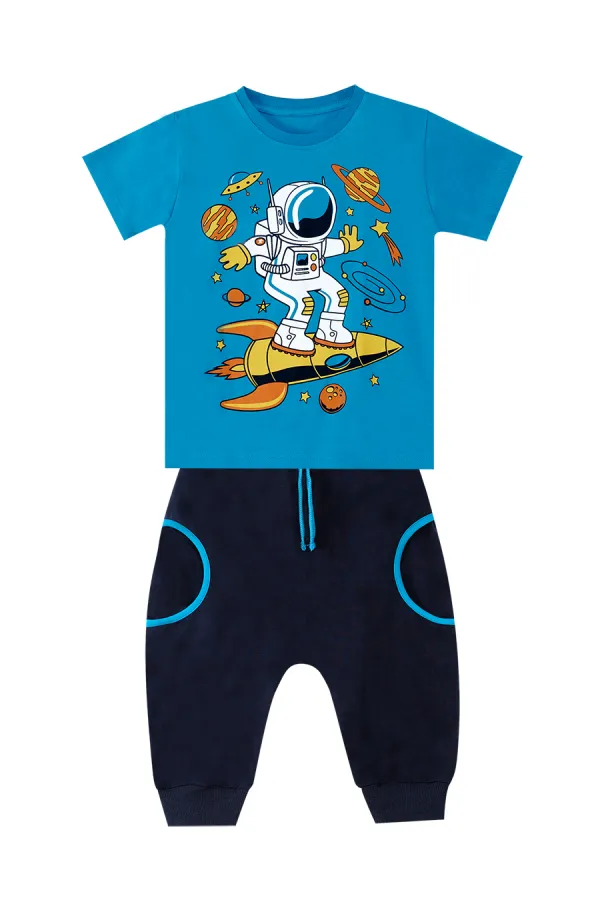 Astronot Erkek Çocuk T-shirt Kapri Şort Takım