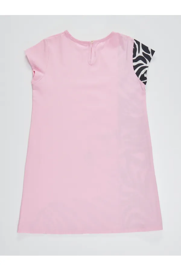 Fırfırlı Zebra Kız Çocuk Pembe Elbise