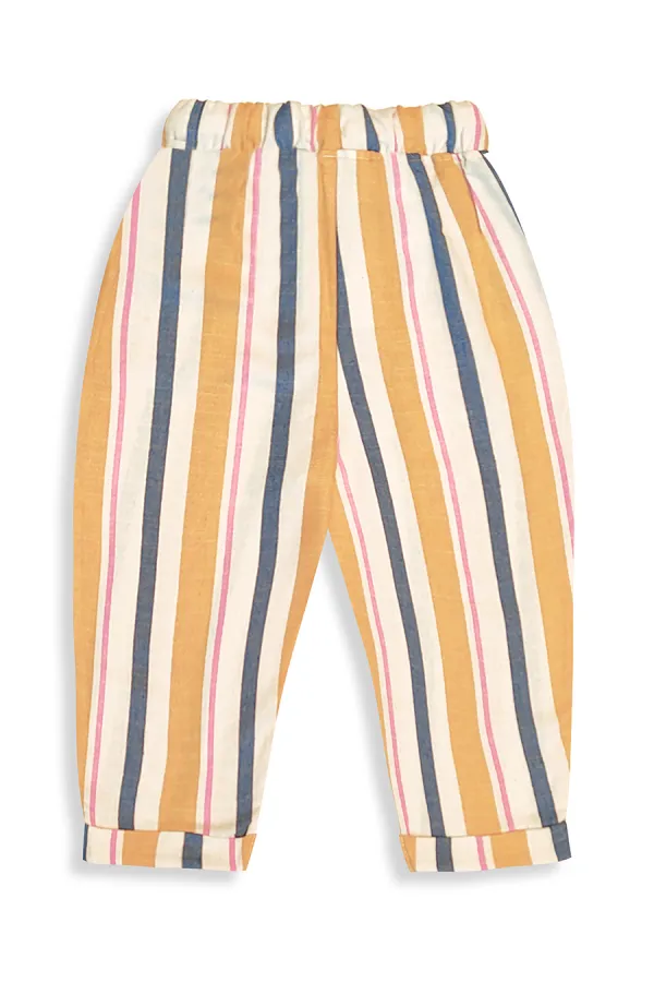 Pantalon unisexe rayé rose moutarde pour enfants